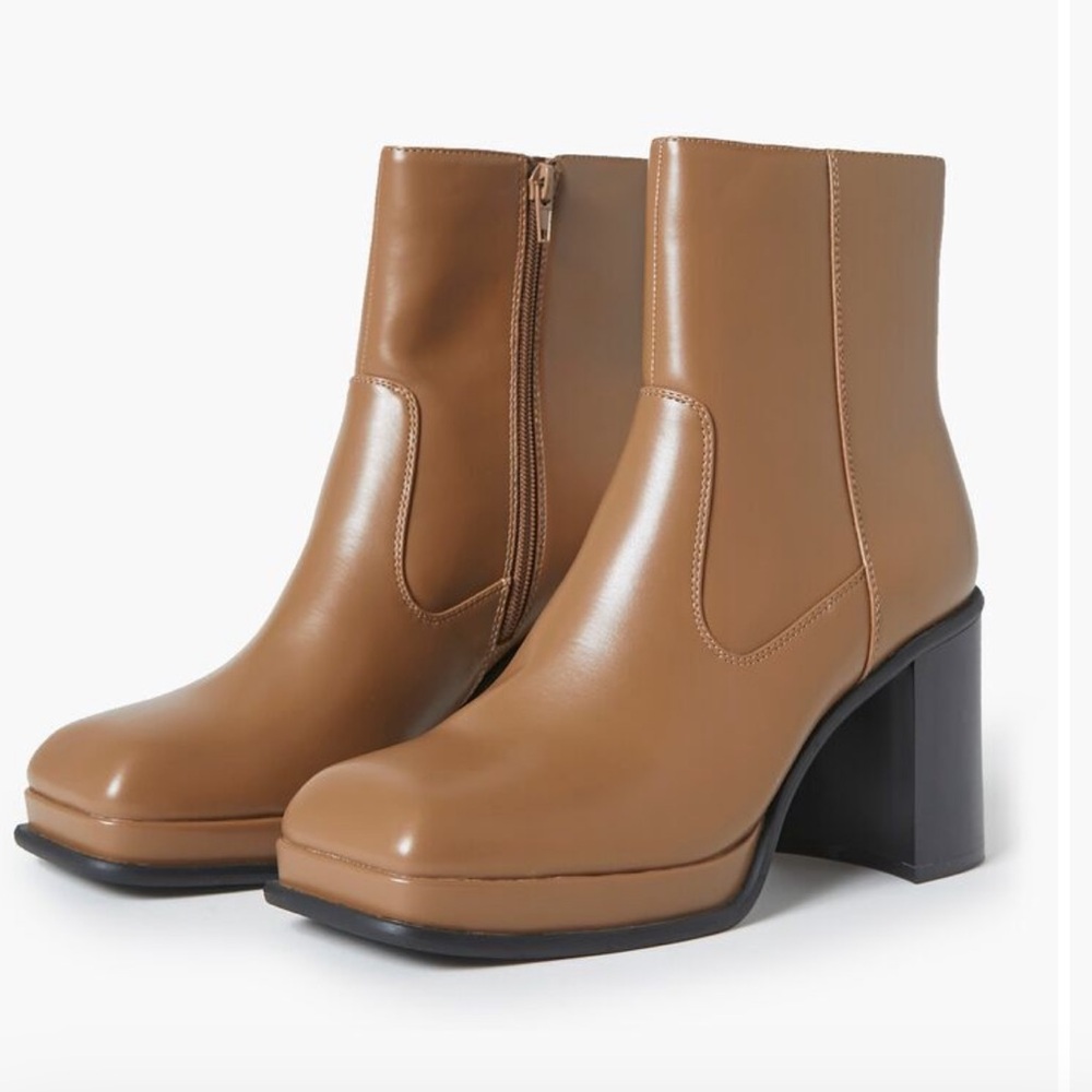 Faux Leather Square Toe Boots